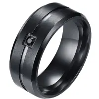 LGT JWLS Zwarte stalen heren ring met steen-18mm