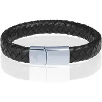Memphis gevlochten leren armband Zwart Zilver-18cm