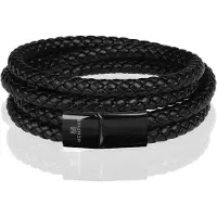 Memphis dubbele wrap armband Leer Zwart-21cm