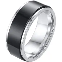 LGT JWLS RVS heren ring Spinner Zilver met Zwart-21mm