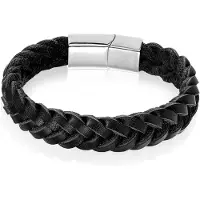 LGT JWLS Heren armband LGT Jewels Gevlochten Leer Edelstaal Zwart Zilverkleurig-19cm