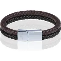 Memphis Dubbele leren armband Duo Color Zilver Zwart Bruin-19cm