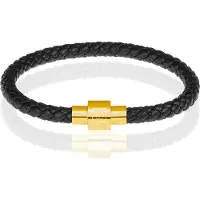 Memphis armband leer met edelstaal Zwart Goud-21cm