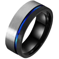 TJ Tom Jaxon Wolfraam heren ring Groef Zilverkleurig Zwart Blauw-19mm