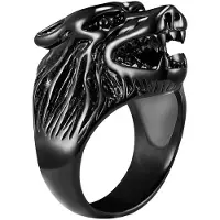 Mendes Heren ring edelstaal Wolf Zwart-19mm