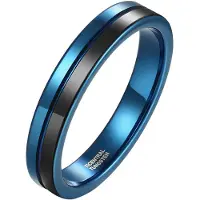 Mendes Wolfraam heren ring Groef Blauw Zwart 4mm-17mm