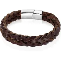 LGT JWLS Heren armband LGT Jewels Gevlochten Leer Edelstaal Bruin Zilverkleurig-23cm