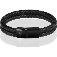 Memphis dubbele leren armband Zwart-18cm