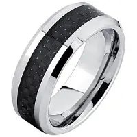 Mendes Wolfraam ring Carbon Fiber Zilver Zwart 8mm-21mm