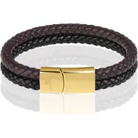 Memphis Dubbele leren armband Duo Color Goud-21cm
