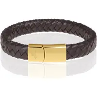 Memphis gevlochten leren armband Bruin Goud-19cm