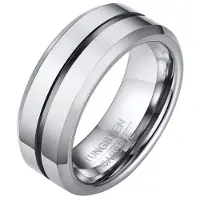 Mendes Wolfraam heren ring zilverkleurig met Zwarte streep-21mm