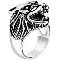 Mendes Heren ring edelstaal Wolf Zilverkleurig-18mm
