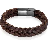 LGT JWLS Heren armband LGT Jewels Gevlochten Leer Edelstaal Bruin Zwart-19cm