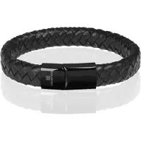 Memphis gevlochten leren armband Zwart-19cm