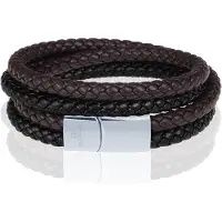 Memphis dubbele wrap armband Duo Leer Bruin Zwart Zilver-23cm