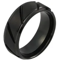 Mendes Wolfraam heren ring diagonale Groeven Zwart 8mm-19mm