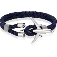 LGT JWLS Heren Armband Paracord Vliegtuig Anker Zilverkleurig Blauw-19cm