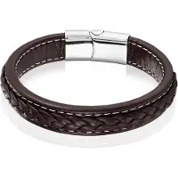 LGT JWLS LGT Jewels Heren Armband Bruin Leer Stitched Edelstaal Sluiting-21cm