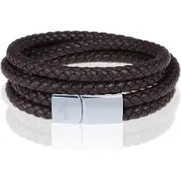Memphis dubbele wrap armband Leer Bruin Zilver-22cm