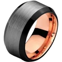Mendes heren ring Wolfraam Zilver Zwart Rose 8mm-18mm