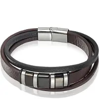Mendes heren armband Multi Leer Edelstaal Bruin Zwart-22.5cm