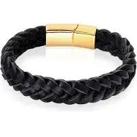 LGT JWLS Heren armband LGT Jewels Gevlochten Leer Edelstaal Zwart Goudkleurig-21cm