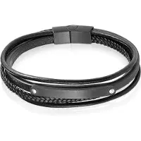 Mendes Heren Armband Zwart Leer Edelstaal ID Graveerplaat-21cm