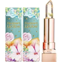 Glamfox Emerald Flower Lip Glow Lipstick - 24 Karaat Goudkorrels Lippenstift met 100% Echte Smaragdgroene Bloem - Lip Plumper - Lipverzorging - 2 Stuks