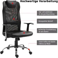 Vinsetto Ergonomische bureaustoel, kunstleer, zwart, 51 x 60,8 x 112 122 cm