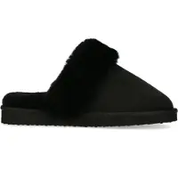Manfield Zwarte pantoffels met wollen voering | Maat adult