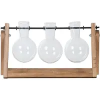 Esschert Design Stekset van hout 25 x 14 cm met 3 glazen vaasjes 11 x 6 cm - Vazen