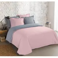 Vision Bicolor - Tweezijdig omkeerbaar Dekbedovertrekset - 100% katoen: zacht en soepel - Kingsize - Dekbedovertrek 260 x 240 cm met 2 bijhorende slopen - Grijs / Roze - Oekotex gecertificeerd