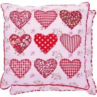 Clayre & Eef Sierkussen – Met Opgestikte Harten – 30 x 30 cm – Rood, Roze