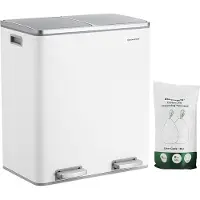 OEM Plastic afvalemmer - 30 liter - 2 compartimenten - Kunststof - Binnenafvalemmer - Zachte sluiting - Lucht- en geurafsluitend - 58,6 x 32 x 65 cm
