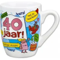 Paper Dreams mok cartoon-stijl 40 jaar keramiek 325 ml wit