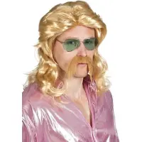 Boland pruik Barry met snor heren blond