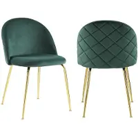 Vente-Unique.nl Set van 2 stoelen MELBOURNE - Fluweel en goudkleurig metaal - Groen