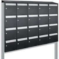Allux Systeembrievenbus Flow Set 5-Breed, 4-Hoog Met Dak Op Statief Zwart