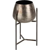 J-Line bloempothouder op voet ijzer nickel antiek | 25 x 25 x 44 cm