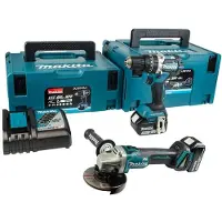 Makita DLX2210TJ1 18V Li-Ion Accu Klopboor- /schroefmachine (DHP484Z) & Haakse Slijper (DGA506) Combiset (2x 5Ah Accu) In Mbox