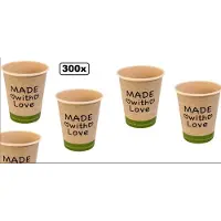Themaparty 300x Koffiebeker Made with Love bamboe 250ml next generation - Koffie thee chocomel soep drank water beker karton