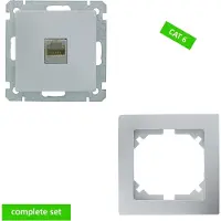 Gamma Ventoux - UTP Wandcontactdoos - RJ 45 - Enkelvoudig - CAT 6 - incl afdekraam - Zilver / Aluminium