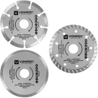Vonroc Diamantschijven - 115mm universeel - 3 stuks - steen, beton en keramiek