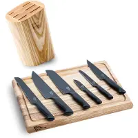 Greenpan Chop & Grill - Esdoornhout Messenblok & Snijplak - 6-delige RVS Messenset