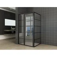 Mueller Skyline douchecabine 100x100 met nisdeur mat zwart 5-vlaks anti-kalk