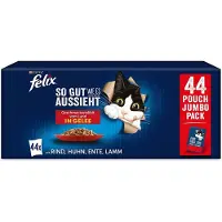 Felix 2 STUKEN Zo goed als het eruit ziet kattenvoer nat in gelei, variëteitenmix, verpakking van 2 * 44 (44 x 85 g)