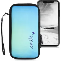 Kwmobile hoesje voor smartphones XL - 6,7/6,8" - hoes van Neopreen - Smile en Hartje design - blauw / turquoise - binnenmaat 17,2 x 8,4 cm