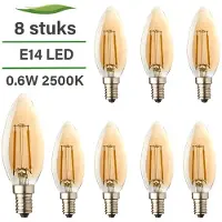 Lybardo 8 Pack E14 LED Filament kaarslamp Lybardo Rustique 0.6W 2500K Warm Wit