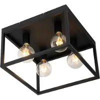 QAZQA Industriële plafondlamp zwart 40 cm 4-lichts - Cage